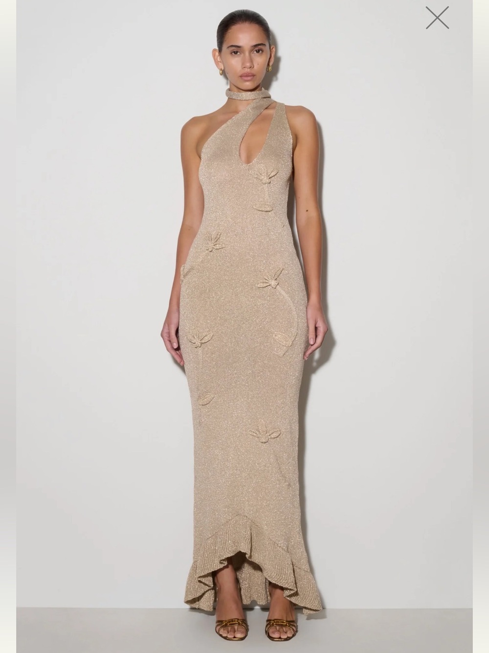 NEW Meshki Celestino Floral Metallic Knit Maxi Dress - Size Small | Color: Gold